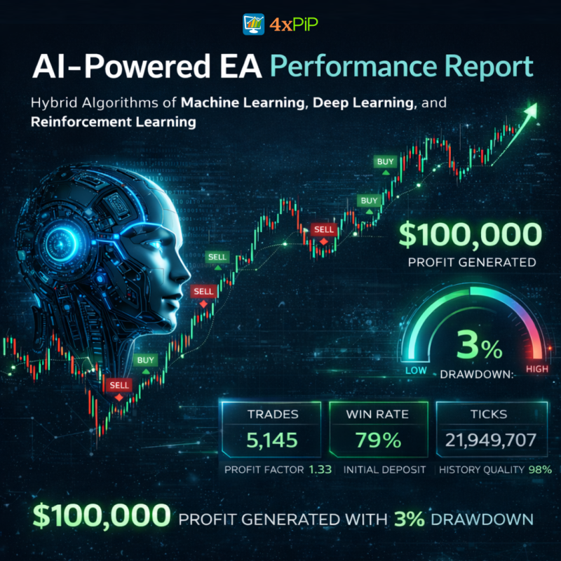 AI based Machine Learning Expert Advisor EA Trained over 10 years of market data available for MT4 MT5 TradingView Tradestation Tradelocker cTrader